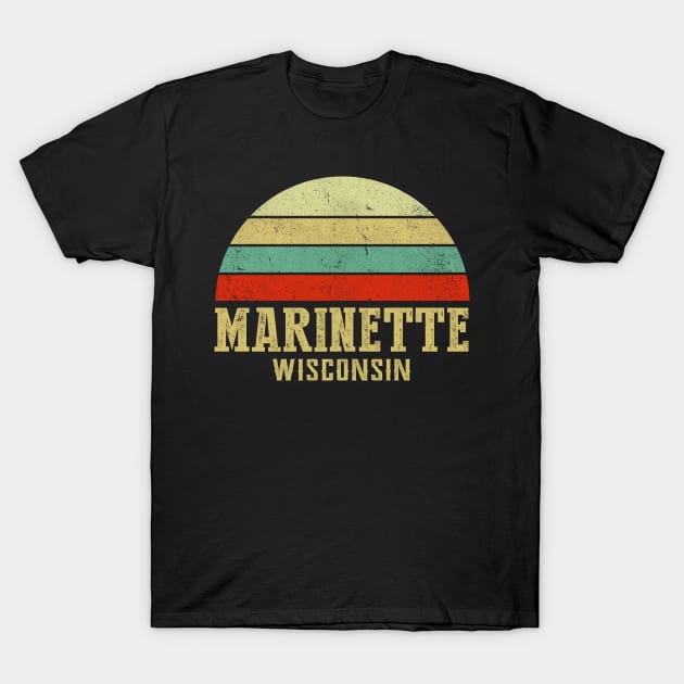 Marinette Wisconsin Vintage Retro Sunset T-Shirt by Curry G